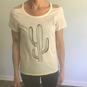 Cactus cold shoulder tee, size XS, off-white